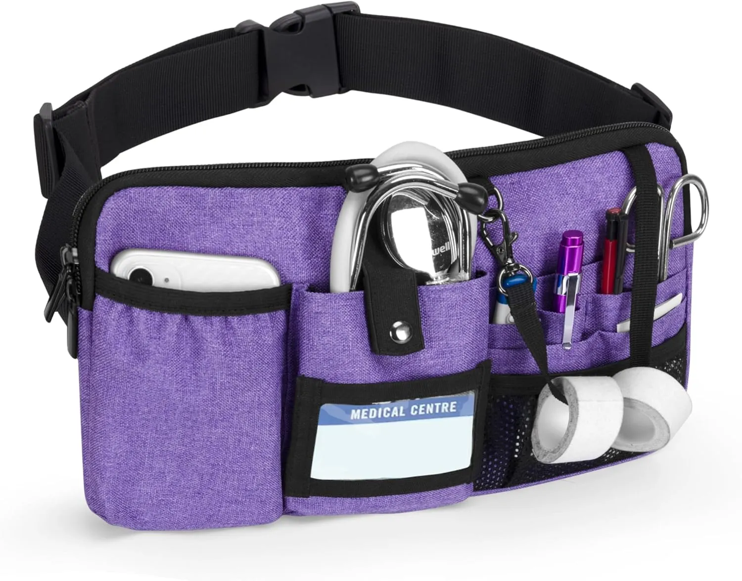 Trunab Utility Nurse Fanny Pack with 12 Essential Tool Pockets, Tape Holder, Adjustable Waist Belt, Medical Organizer Pouch for Nurse, Doctor Purple