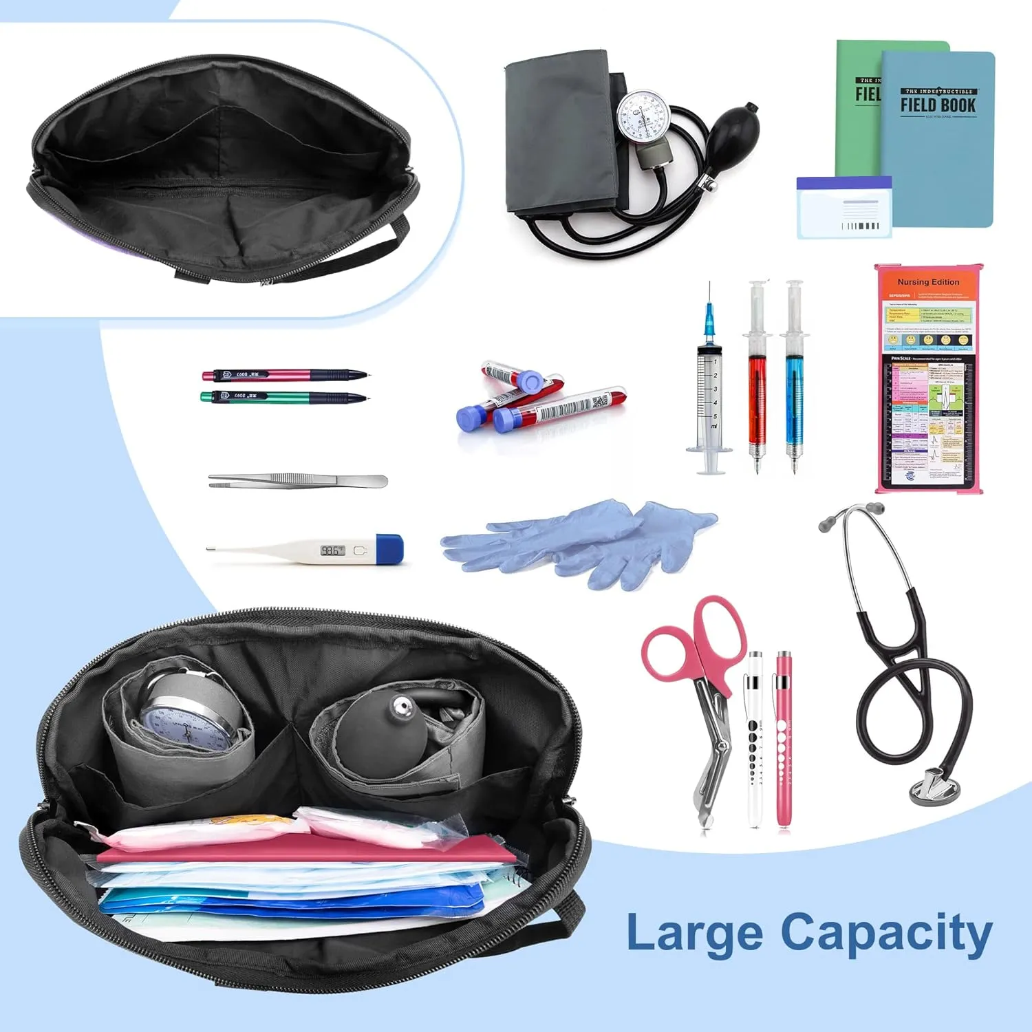 Trunab Utility Nurse Fanny Pack with 12 Essential Tool Pockets, Tape Holder, Adjustable Waist Belt, Medical Organizer Pouch for Nurse, Doctor Purple