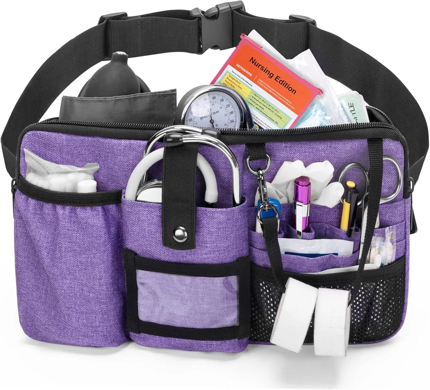 Trunab Utility Nurse Fanny Pack with 12 Essential Tool Pockets, Tape Holder, Adjustable Waist Belt, Medical Organizer Pouch for Nurse, Doctor Purple