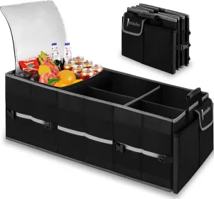 Trunk Organizer With Built-In Insulated Leak Proof Cooler Bag,Collapsible Cargo Organizer For Suv With Non Slip Bottom Strips,3 Large Compartments Foldable Waterproof Portable Car Storage Box