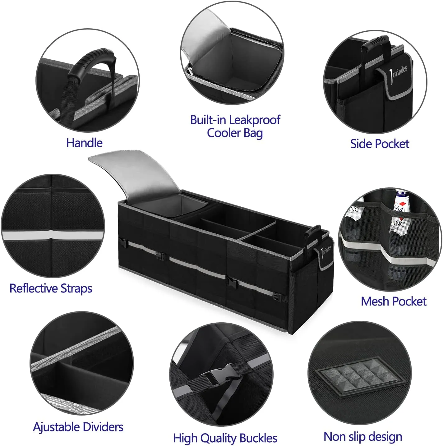 Trunk Organizer With Built-In Insulated Leak Proof Cooler Bag,Collapsible Cargo Organizer For Suv With Non Slip Bottom Strips,3 Large Compartments Foldable Waterproof Portable Car Storage Box