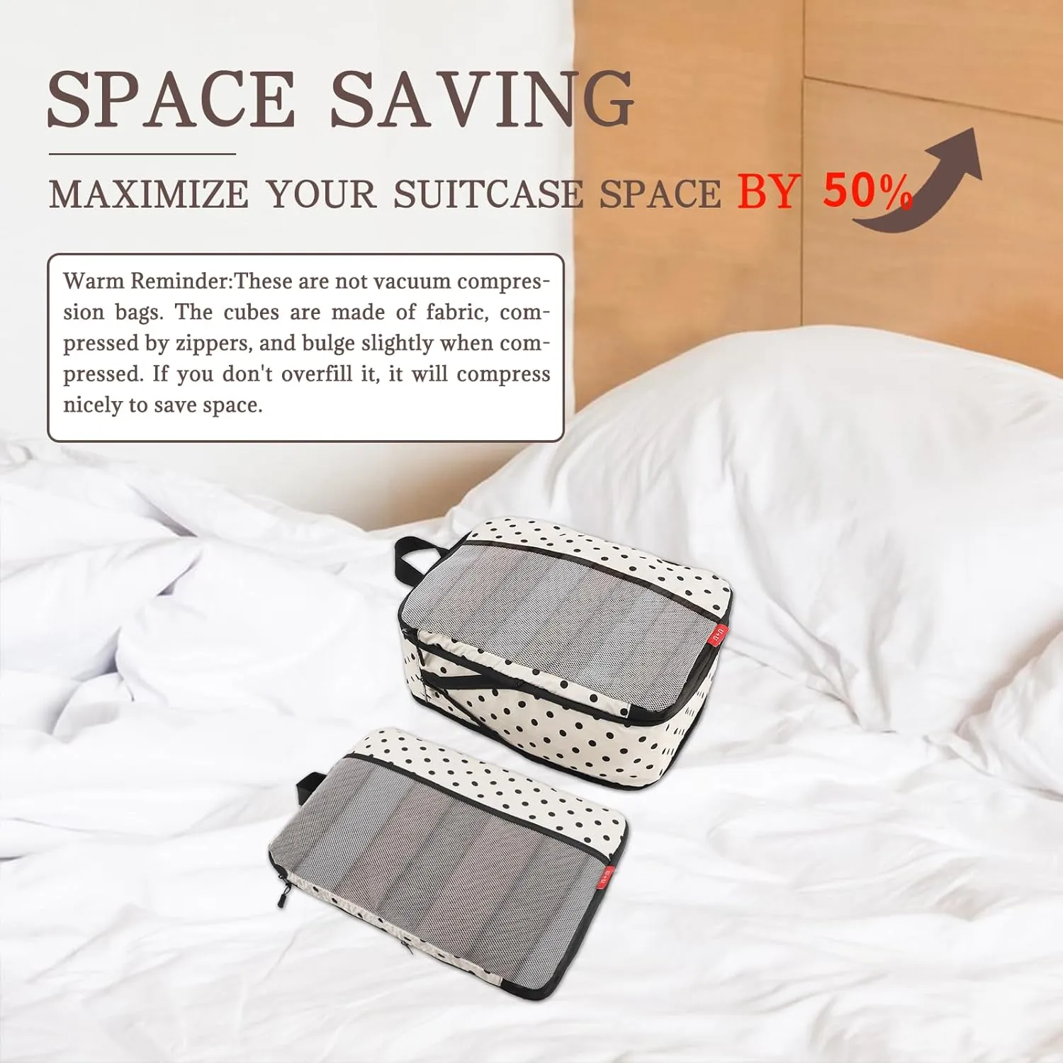 U U 6 Set Compression Packing Cubes - Ultralight Travel Organizers with Laundry Bag, Space-Saving Suitcase Organizer, Expandable Packing Cubes for Travel, Business Trip and Family Vacation (Polka Dot)