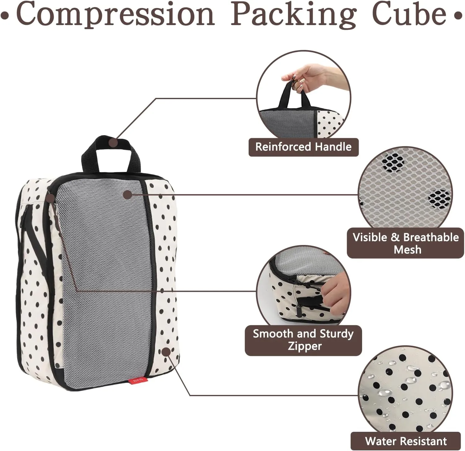U U 6 Set Compression Packing Cubes - Ultralight Travel Organizers with Laundry Bag, Space-Saving Suitcase Organizer, Expandable Packing Cubes for Travel, Business Trip and Family Vacation (Polka Dot)