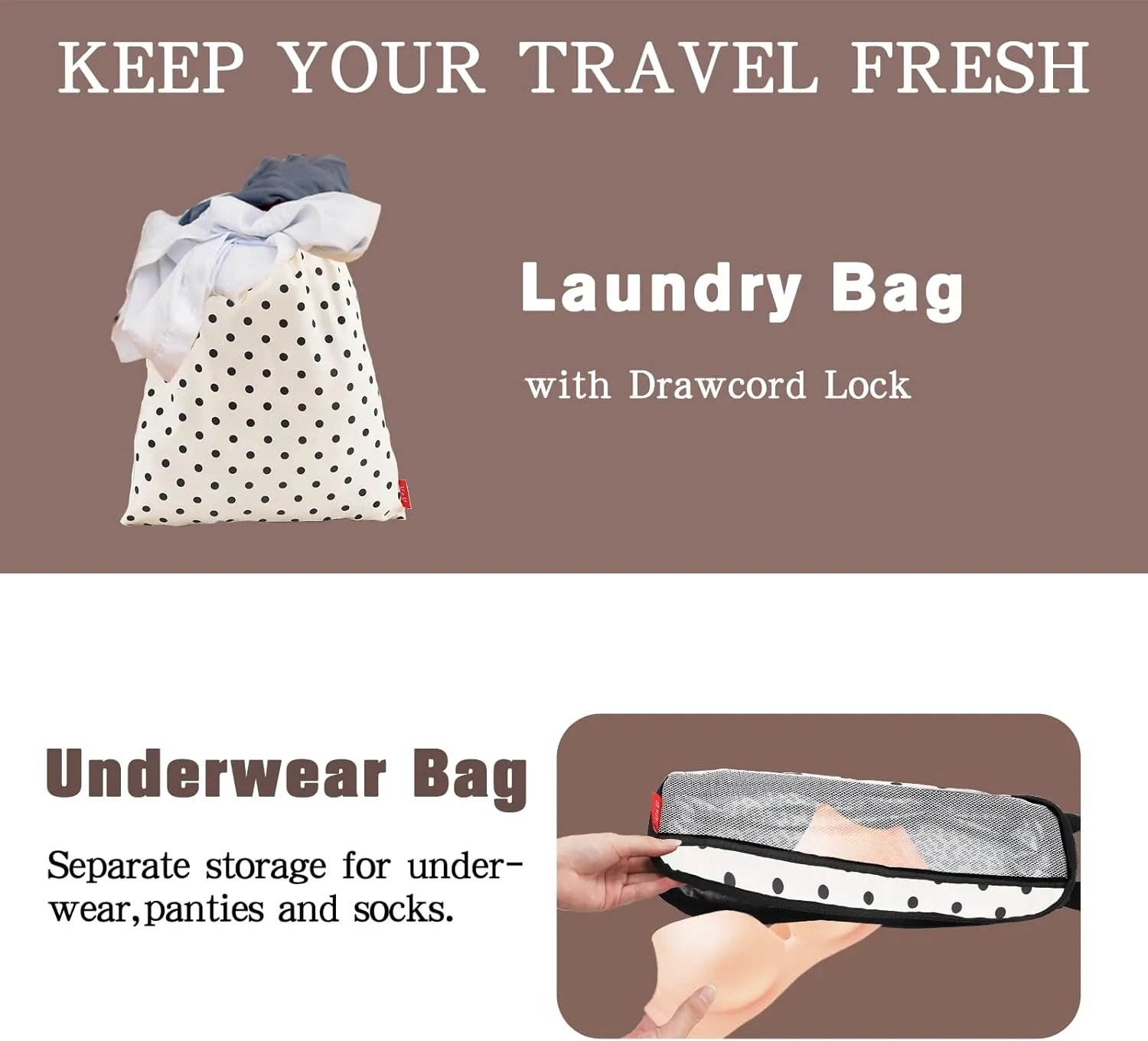 U U 6 Set Compression Packing Cubes - Ultralight Travel Organizers with Laundry Bag, Space-Saving Suitcase Organizer, Expandable Packing Cubes for Travel, Business Trip and Family Vacation (Polka Dot)