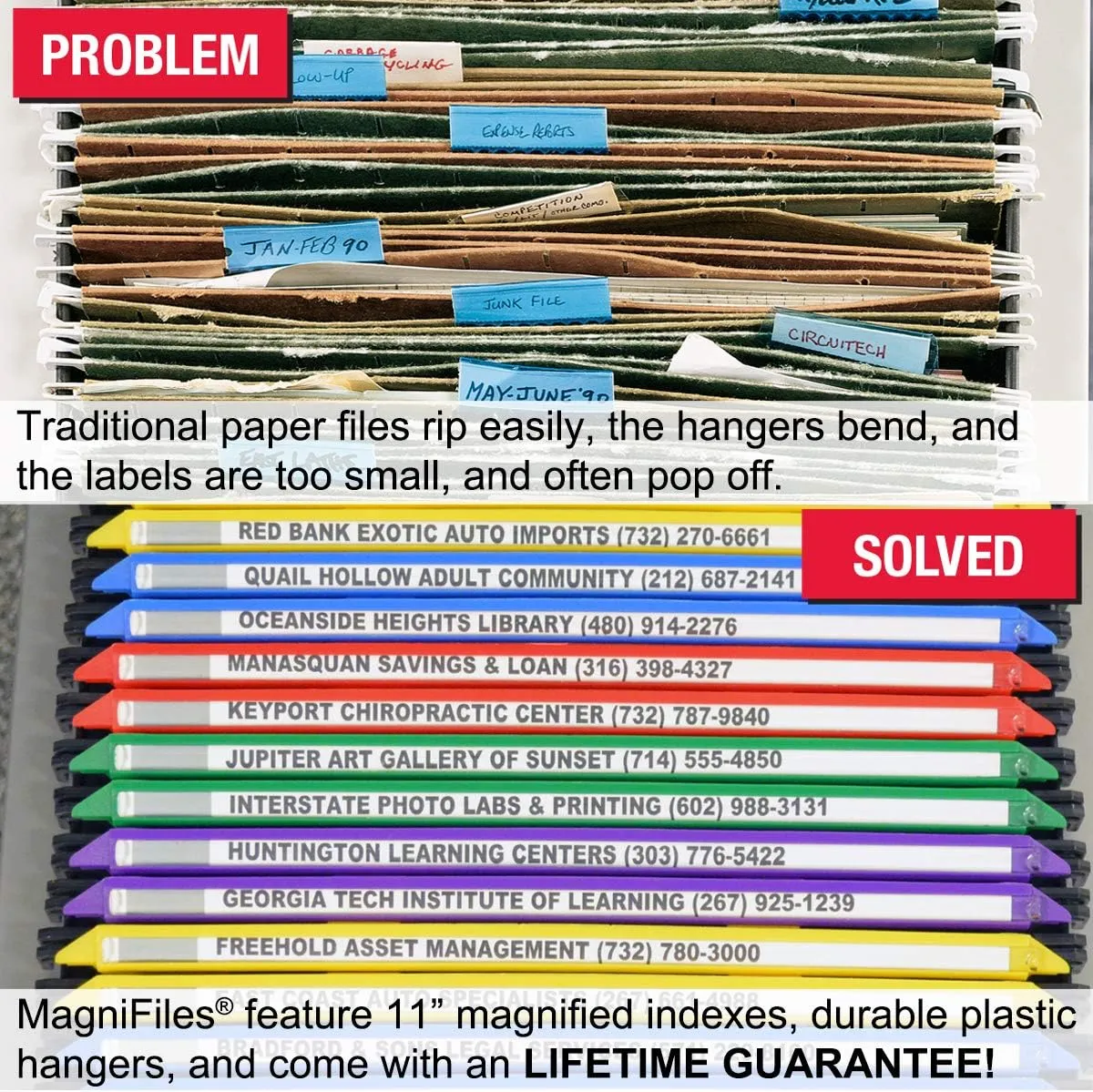 Ultimate Office Mesh Hanging File Organizer Complete with 5 MagniFile Hanging File Folders, Frost Files with Colored Indexes