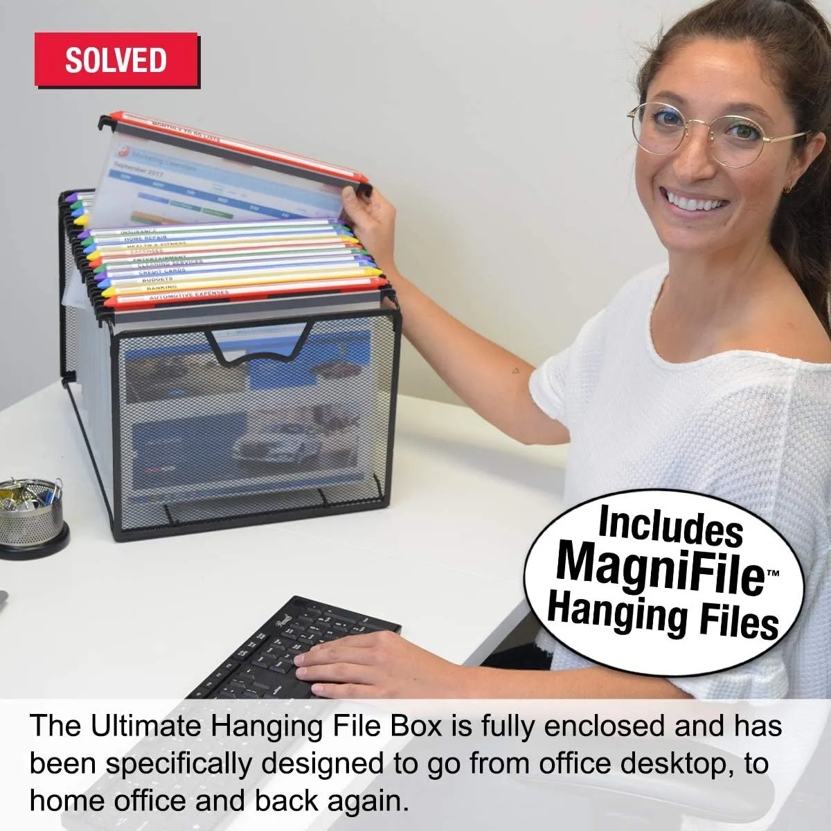 Ultimate Office Mesh Hanging File Organizer Complete with 5 MagniFile Hanging File Folders, Frost Files with Colored Indexes