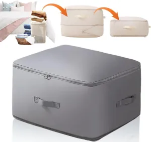 Ultra Space Saving Self Compression Organizer, 2025 New Space Saver Quilt Compression Storage Bag, Premium Comforter Storage Bag Packaging Cube Bedding Storage Bag (Grey, XL - 54 * 42 * 50cm)