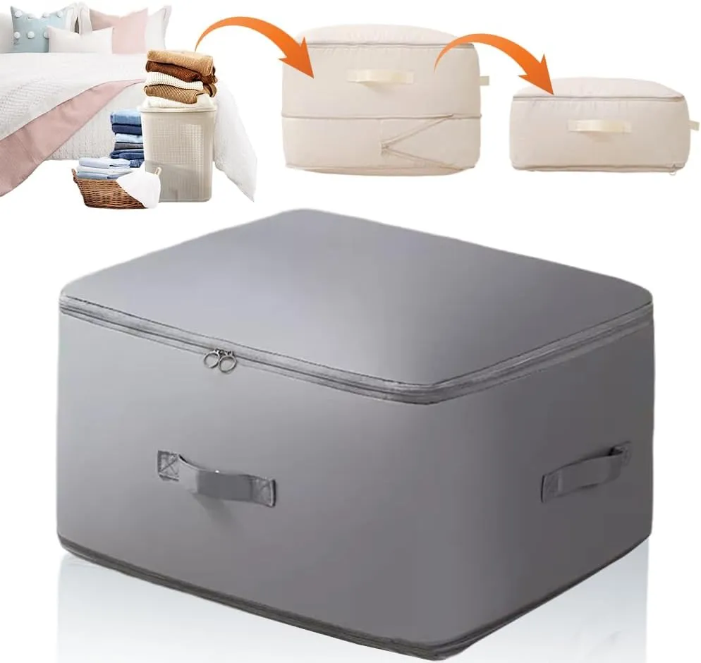 Ultra Space Saving Self Compression Organizer, 2025 New Space Saver Quilt Compression Storage Bag, Premium Comforter Storage Bag Packaging Cube Bedding Storage Bag (Grey, XL - 54 * 42 * 50cm)