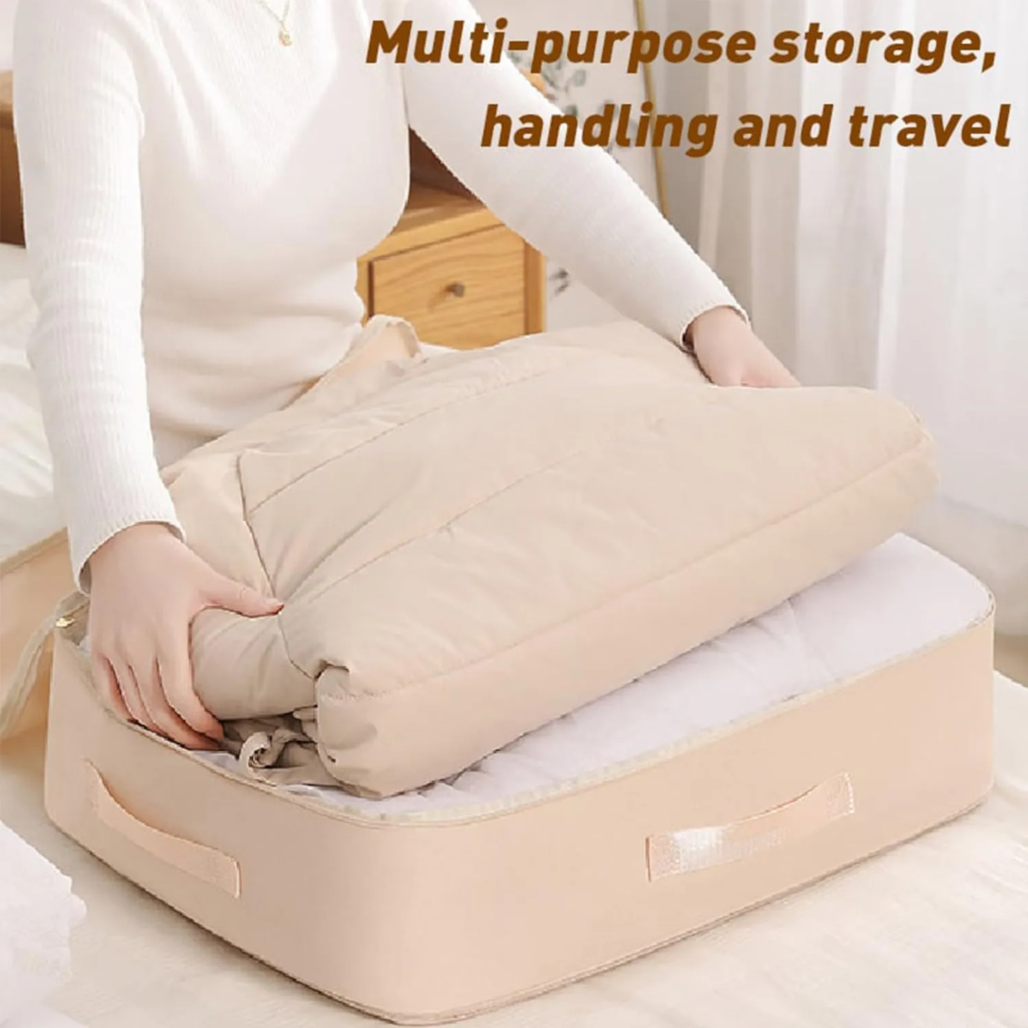 Ultra Space Saving Self Compression Organizer, Compression Duvet Storage Bag Large Capacity, Heavy Duty Moving Bags, Travel Packing Organizers Storage Tote for Clothes, Comforters (Gray, M L)