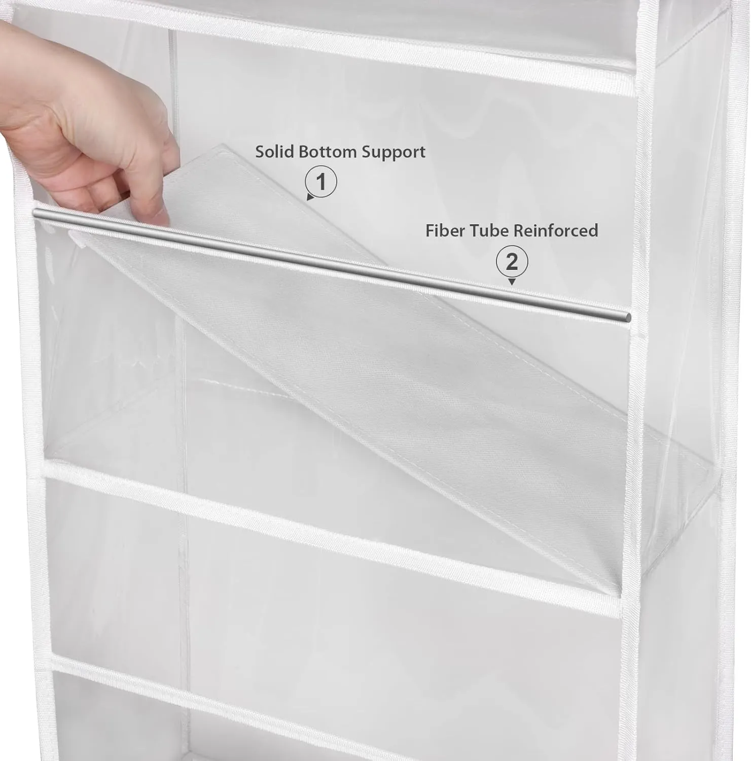 Univivi Over Door Hanging Organizer, Closet Door Organizer with 6 Clear Plastic Pockets & 2 Big Metal Hooks for Cosmetics, Bathroom, Nursery and Sundries
