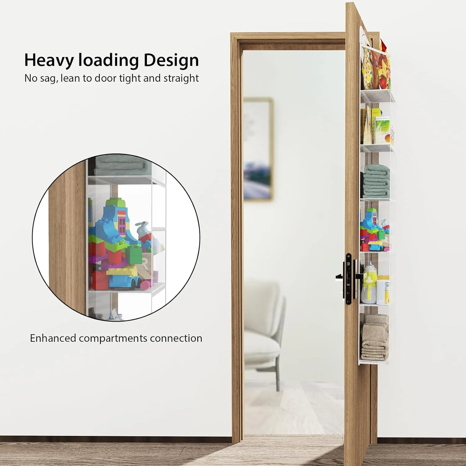 Univivi Over Door Hanging Organizer, Closet Door Organizer with 6 Clear Plastic Pockets & 2 Big Metal Hooks for Cosmetics, Bathroom, Nursery and Sundries