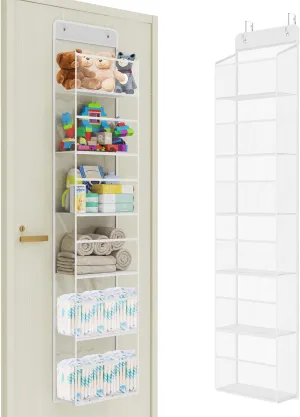 Univivi Over Door Hanging Organizer, Closet Door Organizer with 6 Clear Plastic Pockets & 2 Big Metal Hooks for Cosmetics, Bathroom, Nursery and Sundries