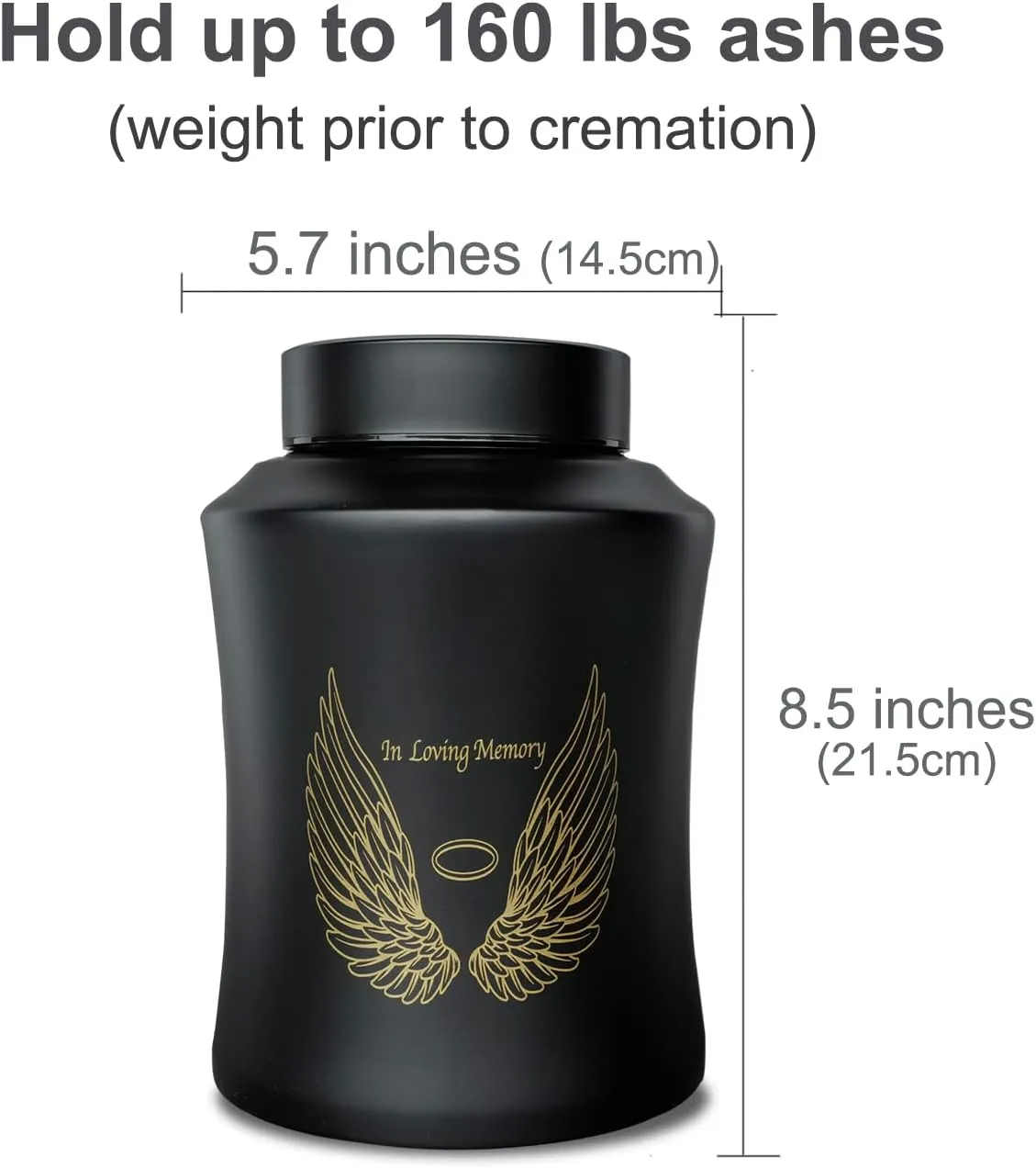 Up to 160 lbs Large Cremation Urns for Adult Human Ashes, Angel Wings in Loving Memory Decorative Funeral Burial Urn for Male Female Ashes with Velvet Bag(Black)