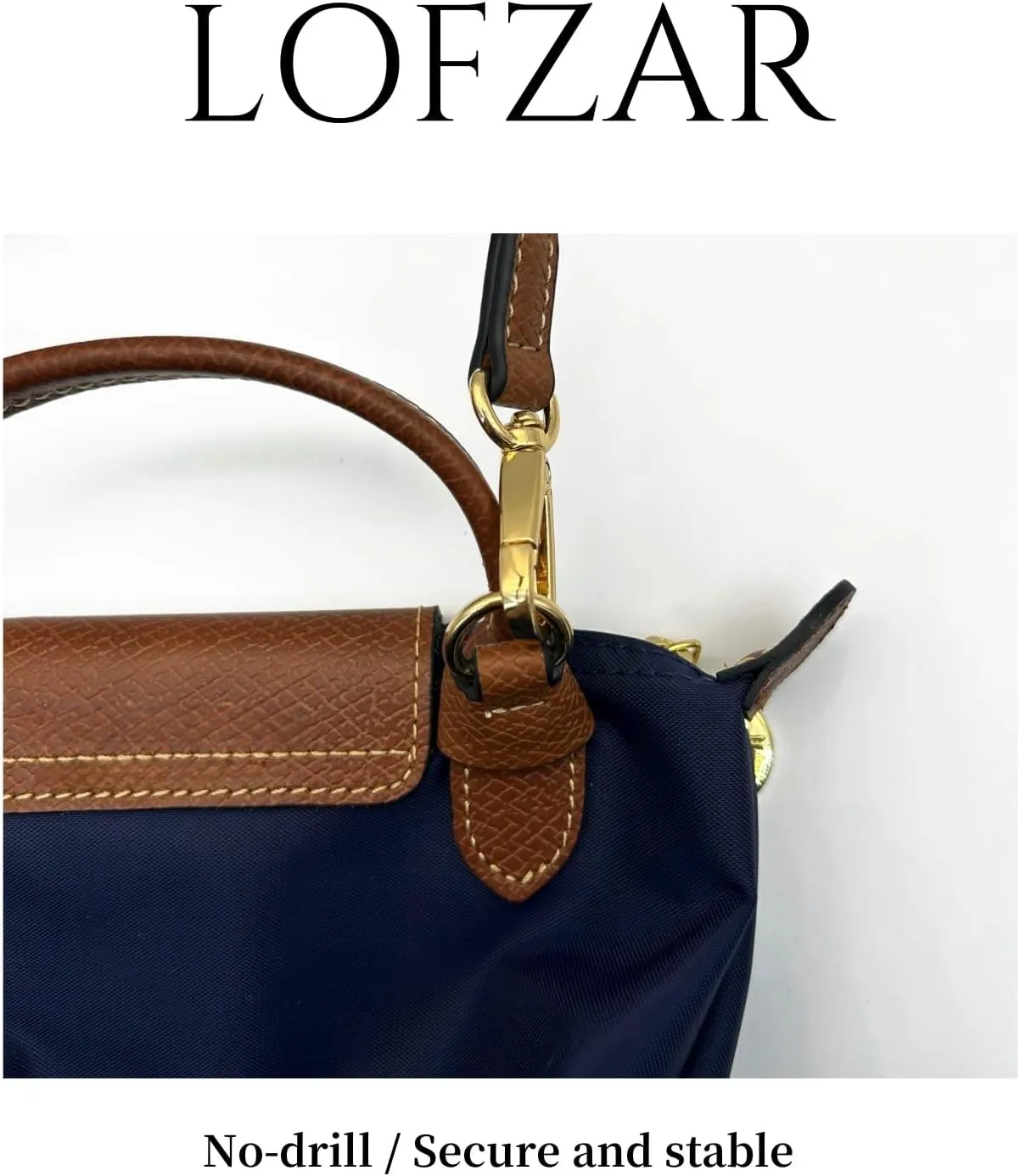 Upgraded Bag Strap Fits Longchamp Mini Bag, Leather Purse Straps Replacement Crossbody, Adjustable Straps Fit for Le Pliage Mini Pouch, Comes with Gift Box Packaging (Brown-Gold)