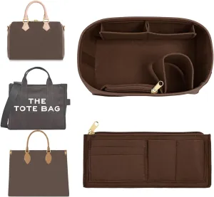 Upgraded Felt Purse Organizer Insert with Zipper Bag for Speedy 25 Neverful PM (Brown, Medium)