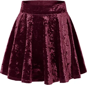 Urban CoCo Women's Vintage Velvet Stretchy Mini Flared Skater Skirt