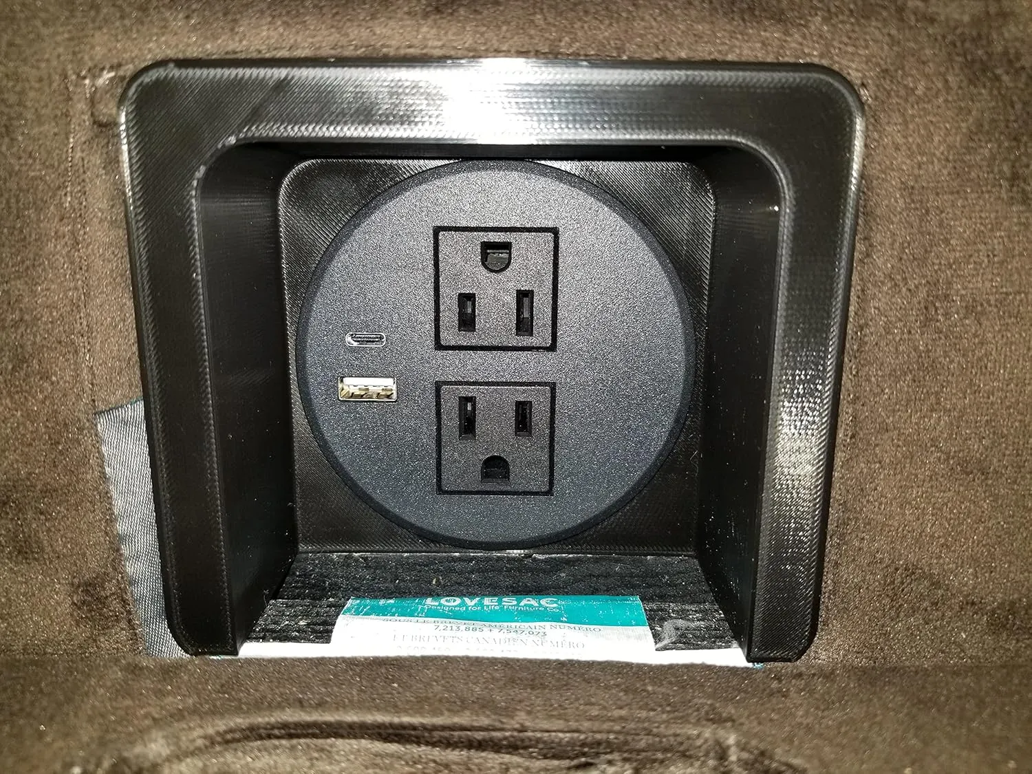 USB-C Power Hub 3⅛in Compatible with Lovesac Sectional in (Black, HUB Only, NO power outlet)