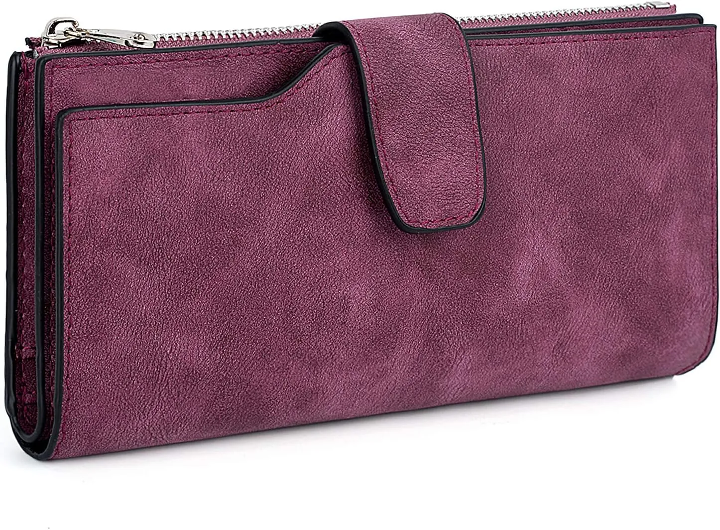 UTO RFID Wallet for Women PU Matte Leather Card Holder Organizer Zipper Coin Purse with Snap Closure Purple