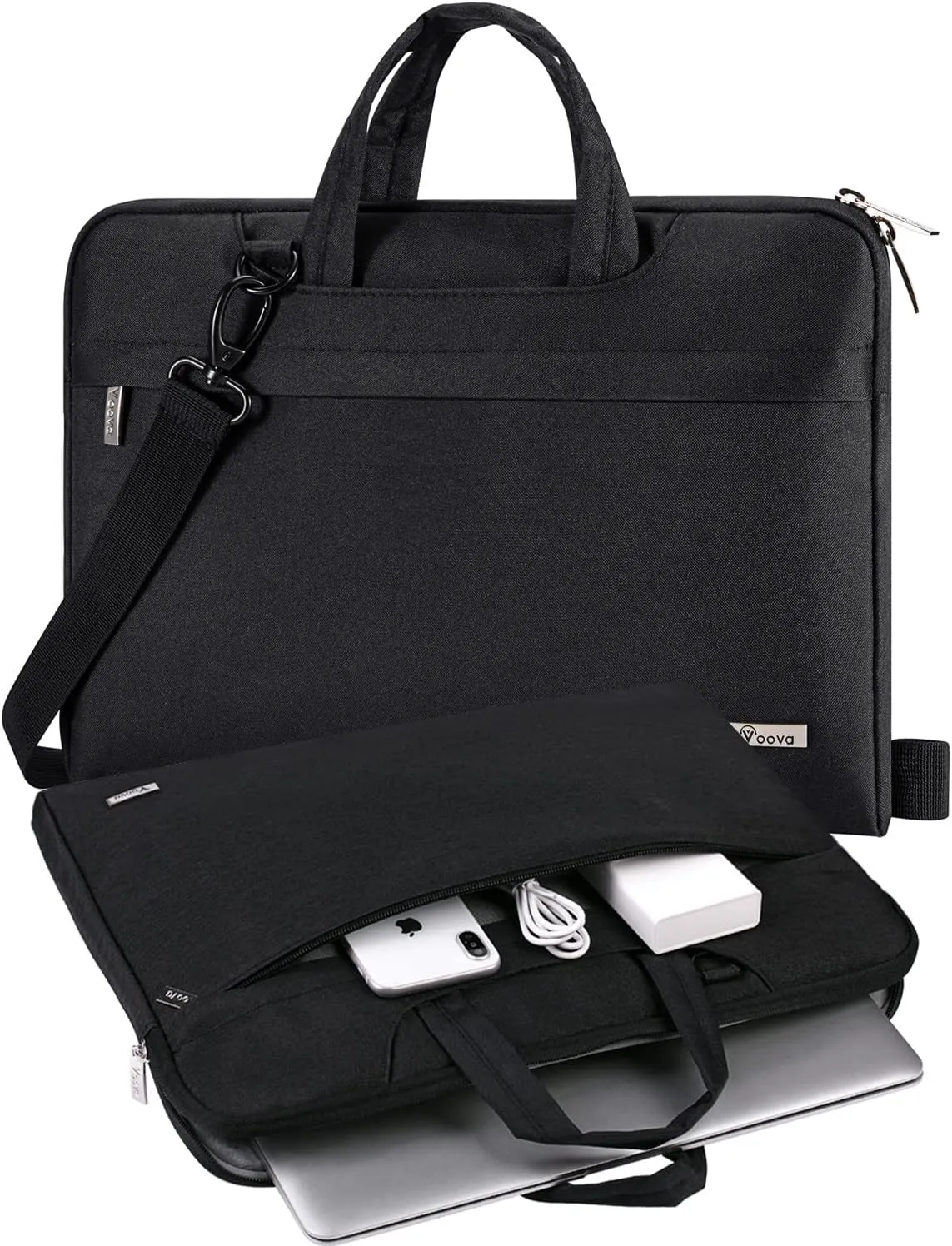 V Voova Laptop Bag 15.6 inch with Shoulder Strap & Handle, Waterproof Laptop Case Sleeve Compatible with 15-16”MacBook Air/Pro, HP Acer Asus Dell Lenovo, Slim Computer Bag for Men Women, Black