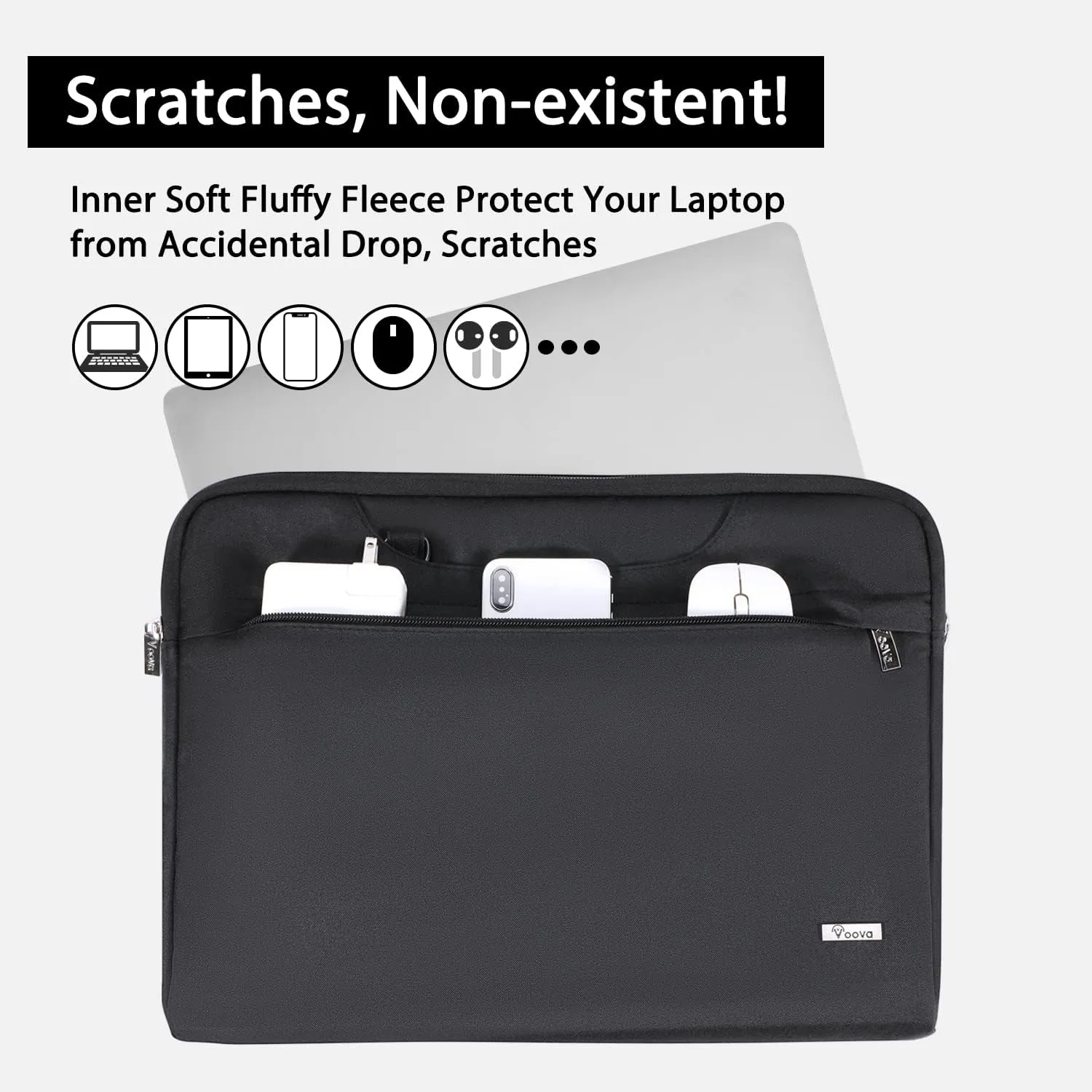 V Voova Laptop Bag 15.6 inch with Shoulder Strap & Handle, Waterproof Laptop Case Sleeve Compatible with 15-16”MacBook Air/Pro, HP Acer Asus Dell Lenovo, Slim Computer Bag for Men Women, Black