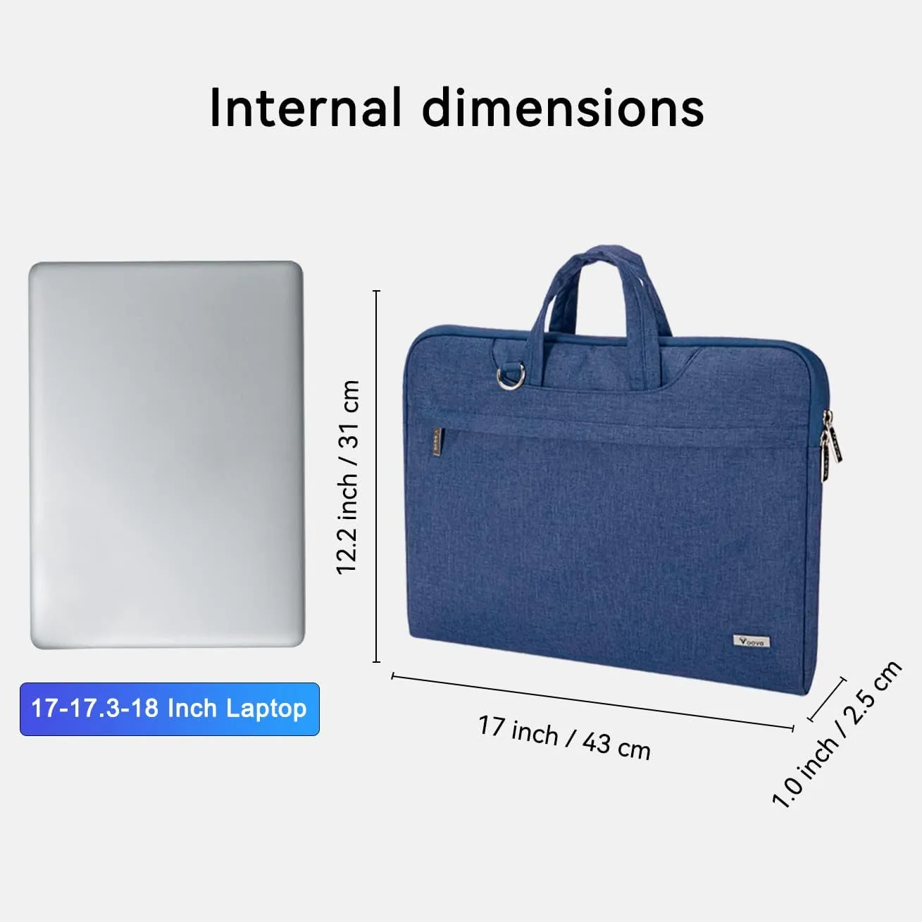 V Voova Laptop Bag 17 17.3 inch with Shoulder Strap & Handle, Waterproof Laptop Case Sleeve Compatible with 17-18 Inch HP Acer Asus Dell Lenovo, Slim Briefcase Computer Cover for Men Women, Blue