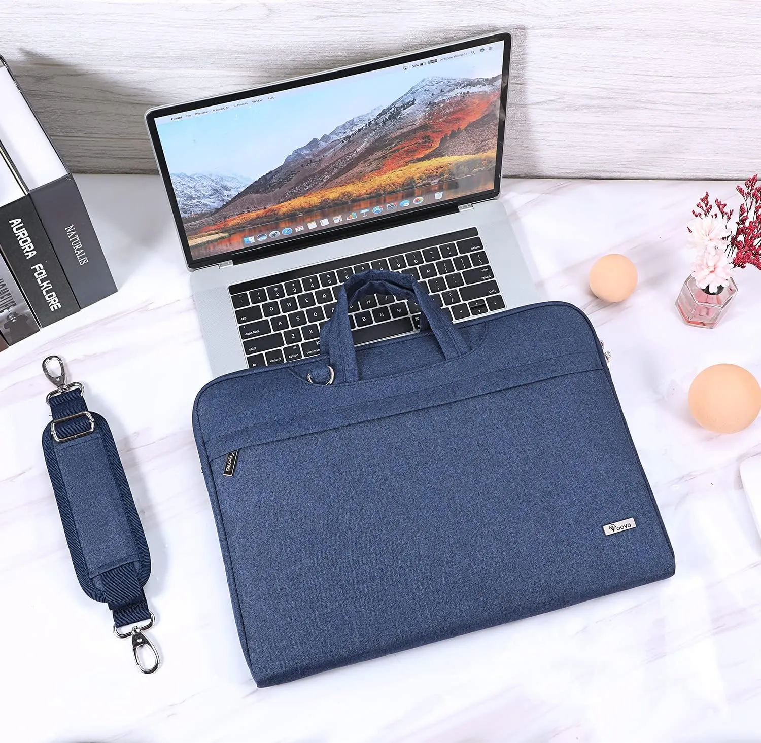 V Voova Laptop Bag 17 17.3 inch with Shoulder Strap & Handle, Waterproof Laptop Case Sleeve Compatible with 17-18 Inch HP Acer Asus Dell Lenovo, Slim Briefcase Computer Cover for Men Women, Blue