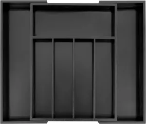 VaeFae Bamboo Drawer Organizer, Expandable Silverware Drawer Organizer, Cutlery Tray with Dividers for Kitchen Utensils (Black, Medium)