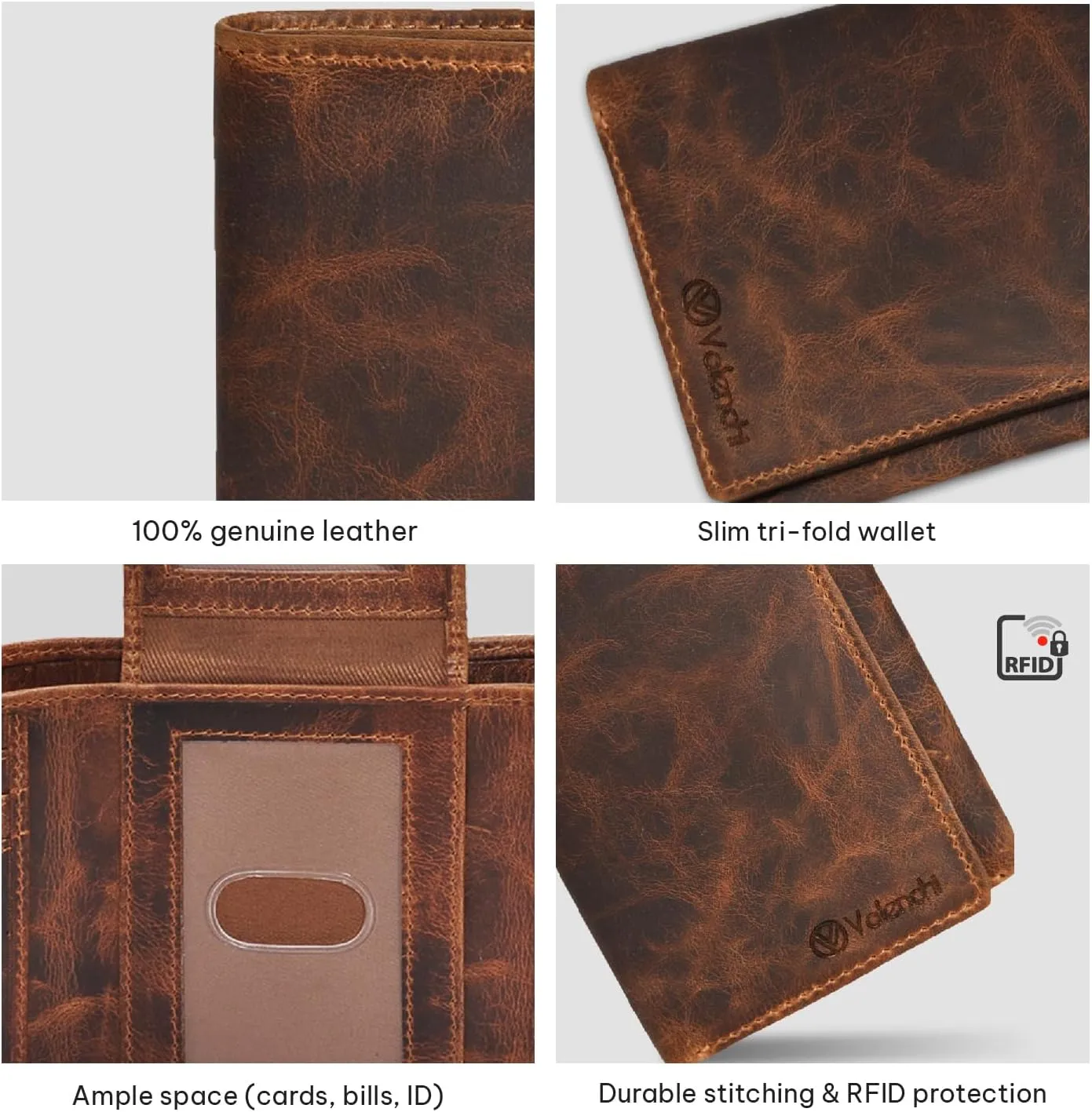 VALENCHI Leather Trifold Wallet For Men - RFID Blocking - 9 Card Slots, 2 Note Compartments & 1 ID Window - Minimalist Design, Slim Wallet - Premium, Fashionable Accessory Gifts for Men, Him