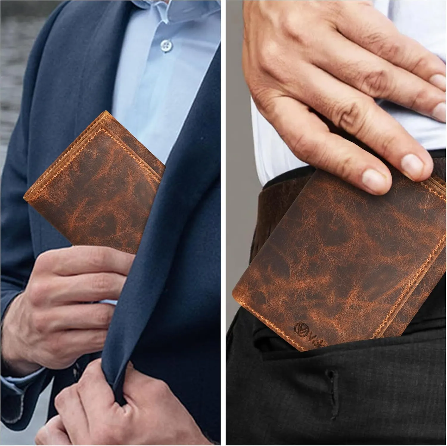 VALENCHI Leather Trifold Wallet For Men - RFID Blocking - 9 Card Slots, 2 Note Compartments & 1 ID Window - Minimalist Design, Slim Wallet - Premium, Fashionable Accessory Gifts for Men, Him
