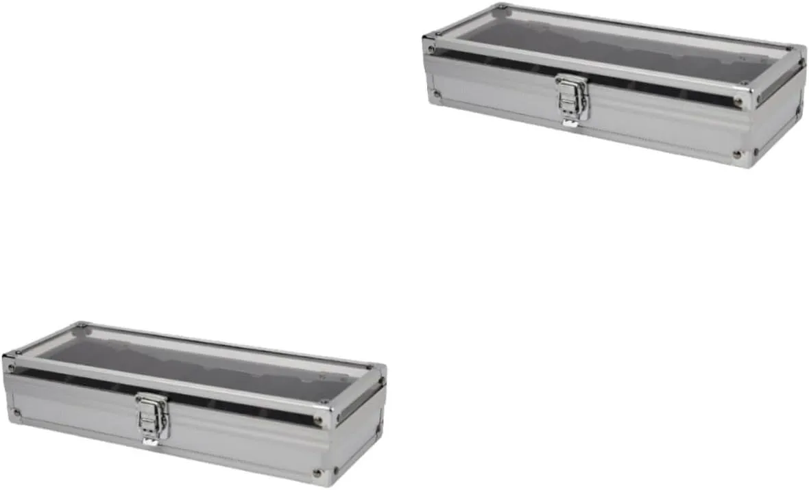 VALICLUD 2pcs Slots Aluminium Alloy Watch Organizer Case Transparent Window Portable Display Box for Jewelry Storage for Home and Jewelry Store Use