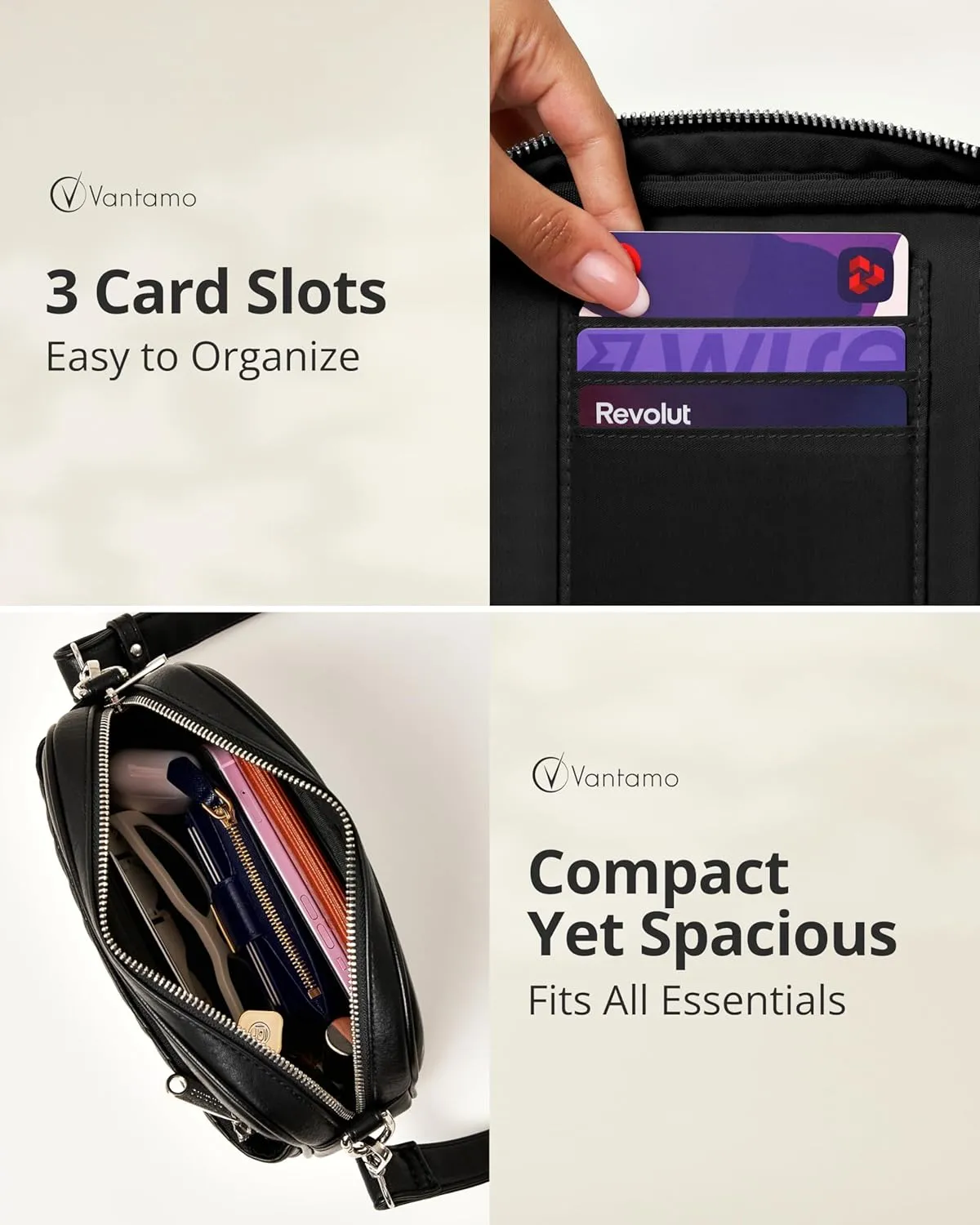Vantamo Crossbody Bags For Women with Adjustable Strap, Premium PU Leather Purses for Women, Anti-Pickpocket Clip & Gift Box