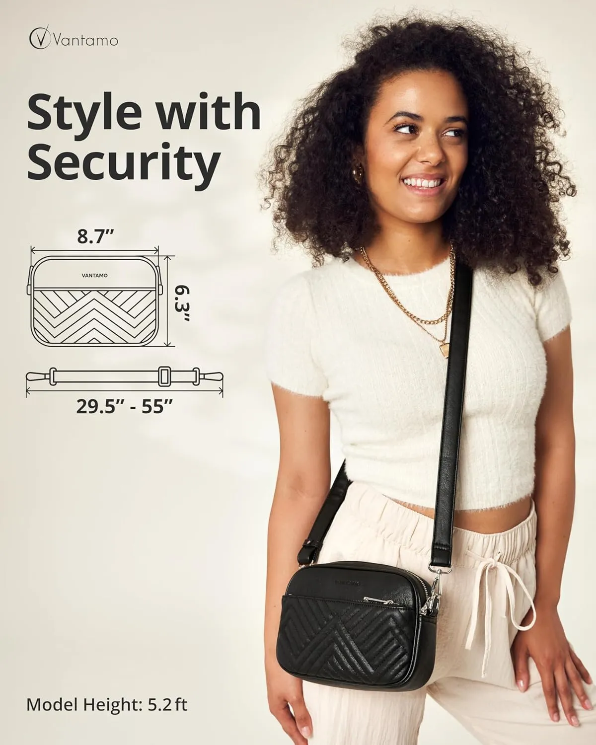 Vantamo Crossbody Bags For Women with Adjustable Strap, Premium PU Leather Purses for Women, Anti-Pickpocket Clip & Gift Box