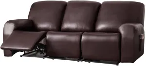 vctops 8 Pieces Waterproof Faux PU Leather Recliner Sofa Covers Stretch Soft 3 Seats Couch Cover Anti-Slip Sofa Slipcover Furniture Protector with Elastic Bottom for Kids Pet(Dark Coffee,3 Seat)