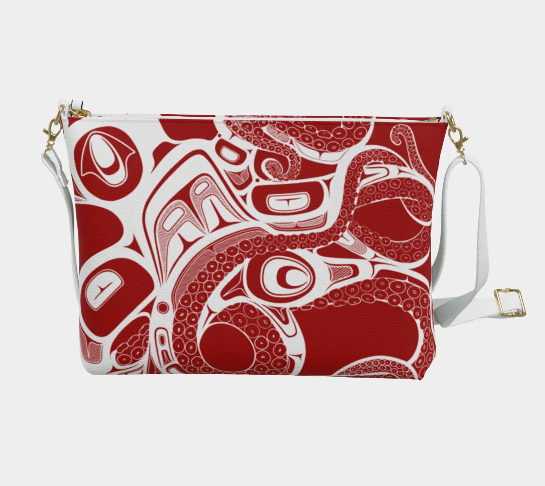 Vegan Leather Crossbody Purse - Haida Octopus (red)
