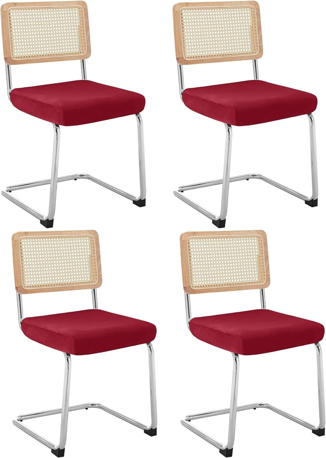 Velvet Chair Seat Covers for Mid Century Modern Dining Chairs, Armless Accent Chairs Seat Slipcovers Pack of 4 (Burgandy)