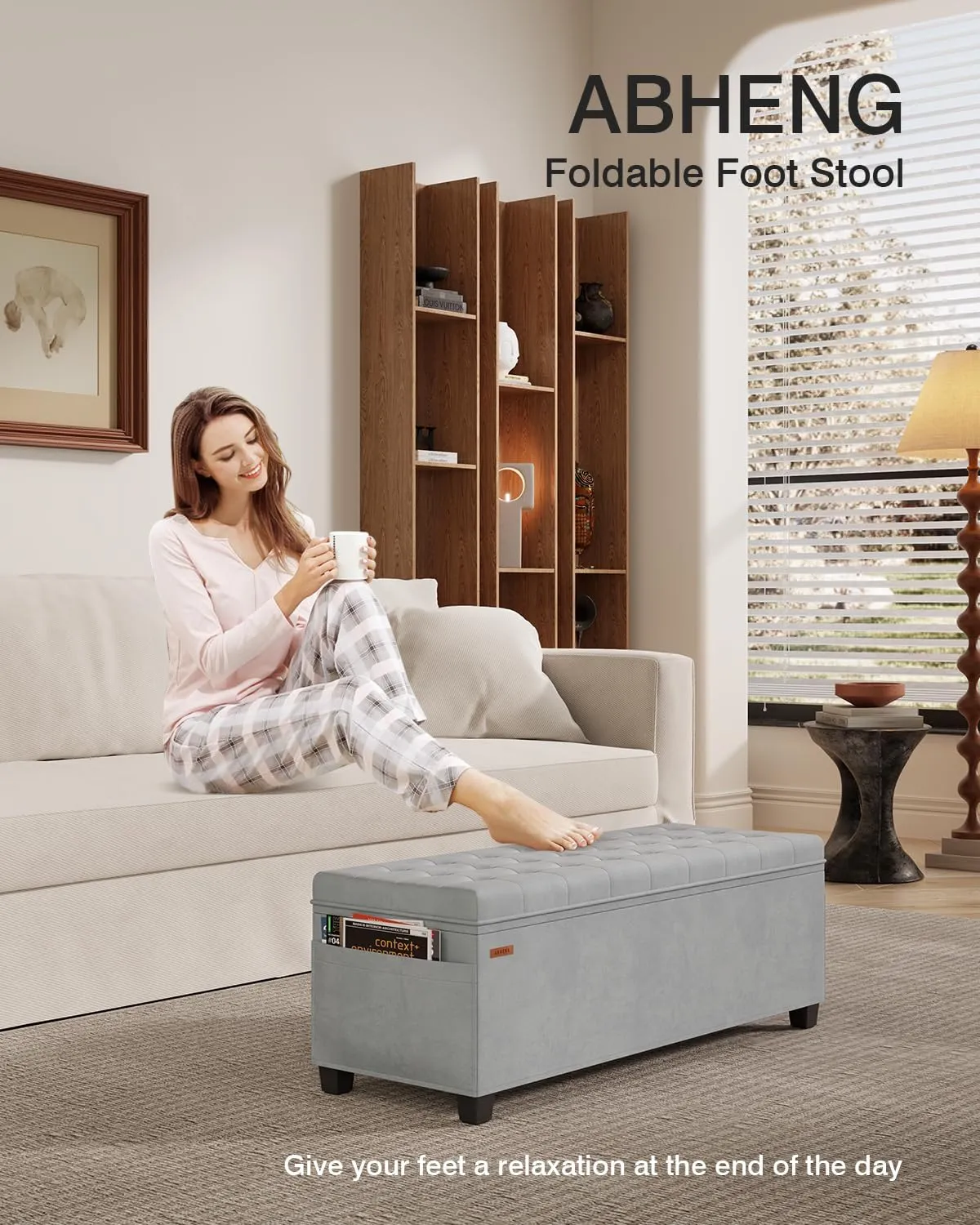 Velvet Storage Ottoman Bench, End of Bed Bench with Legs, Large Entryway Bench, Foot Rest Stool, Tea Table for Bedroom, Living Room, Loads 770 lb, 15.7"L x 43"W x 15.7"H, Dove Gray, UASND62G