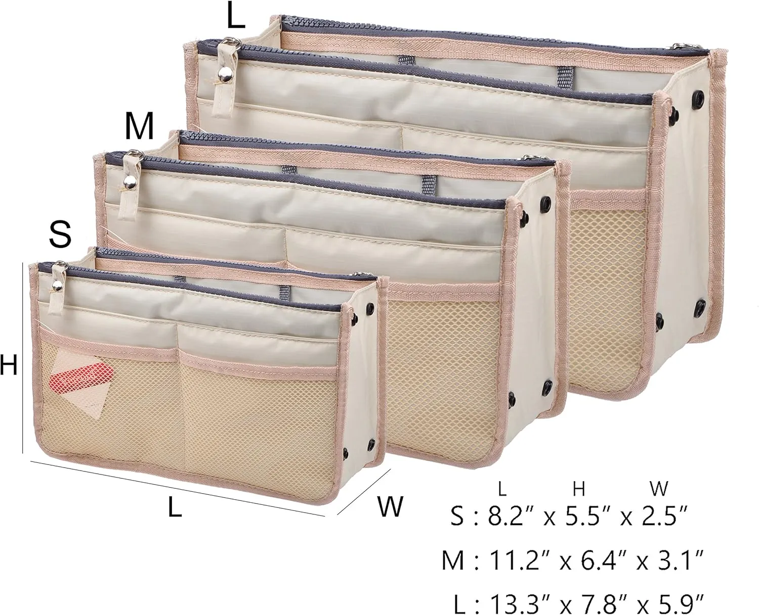 Vercord Updated Purse Handbag Organizer Insert Liner Bag in Bag 13 Pockets Milky Beige Small