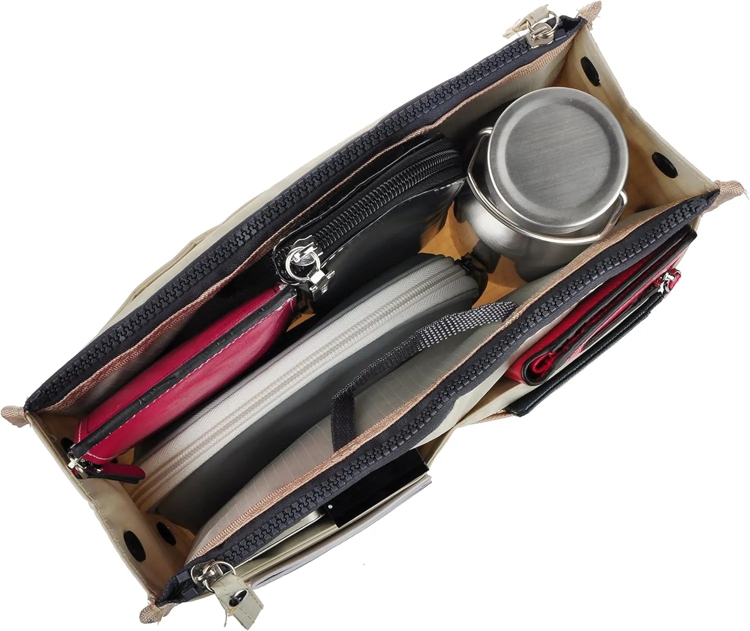 Vercord Updated Purse Handbag Organizer Insert Liner Bag in Bag 13 Pockets Milky Beige Small