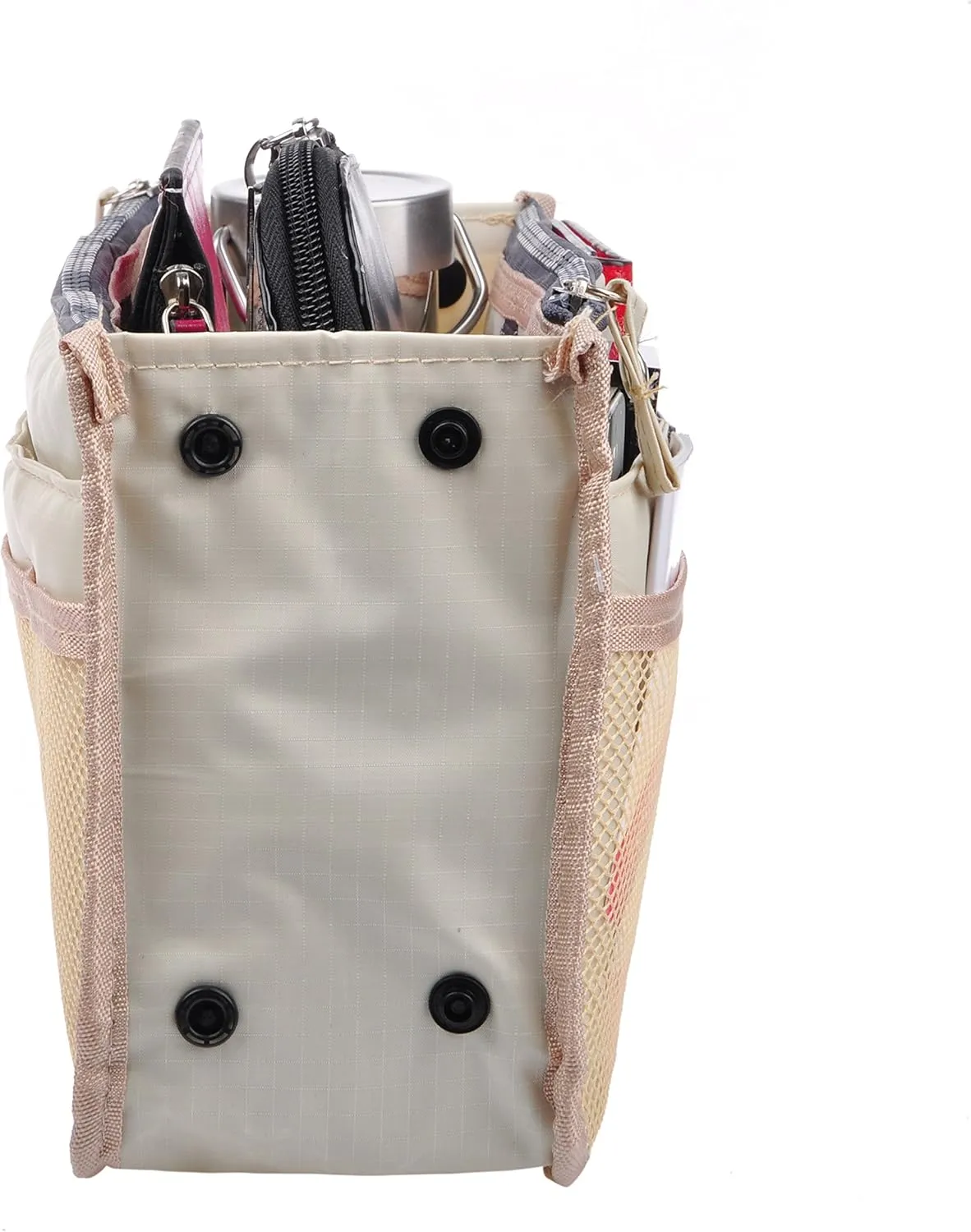 Vercord Updated Purse Handbag Organizer Insert Liner Bag in Bag 13 Pockets Milky Beige Small
