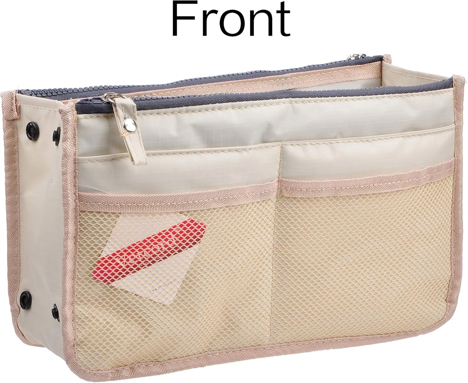 Vercord Updated Purse Handbag Organizer Insert Liner Bag in Bag 13 Pockets Milky Beige Small