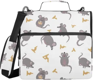 VIGTRO Cute Mouse with Cheese 1.5 Inch 3 Ring Case Zipper Binder Organizer Bag with Shoulder Strap and Handle Multi-Pocket File Folder for Office Supplies