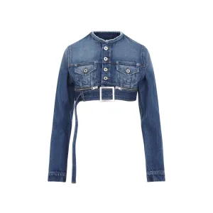 Vintage Blue Cotton Super Cropped Denim Jacket
