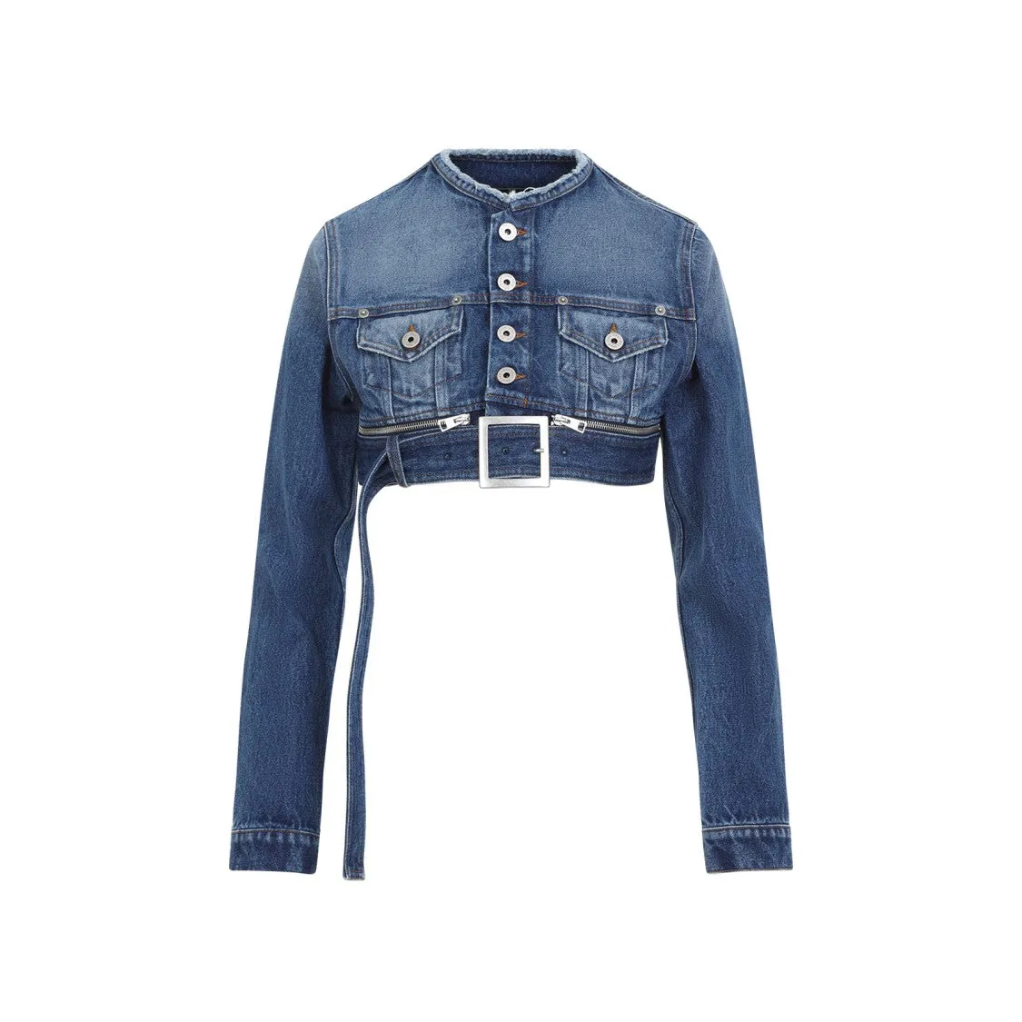 Vintage Blue Cotton Super Cropped Denim Jacket