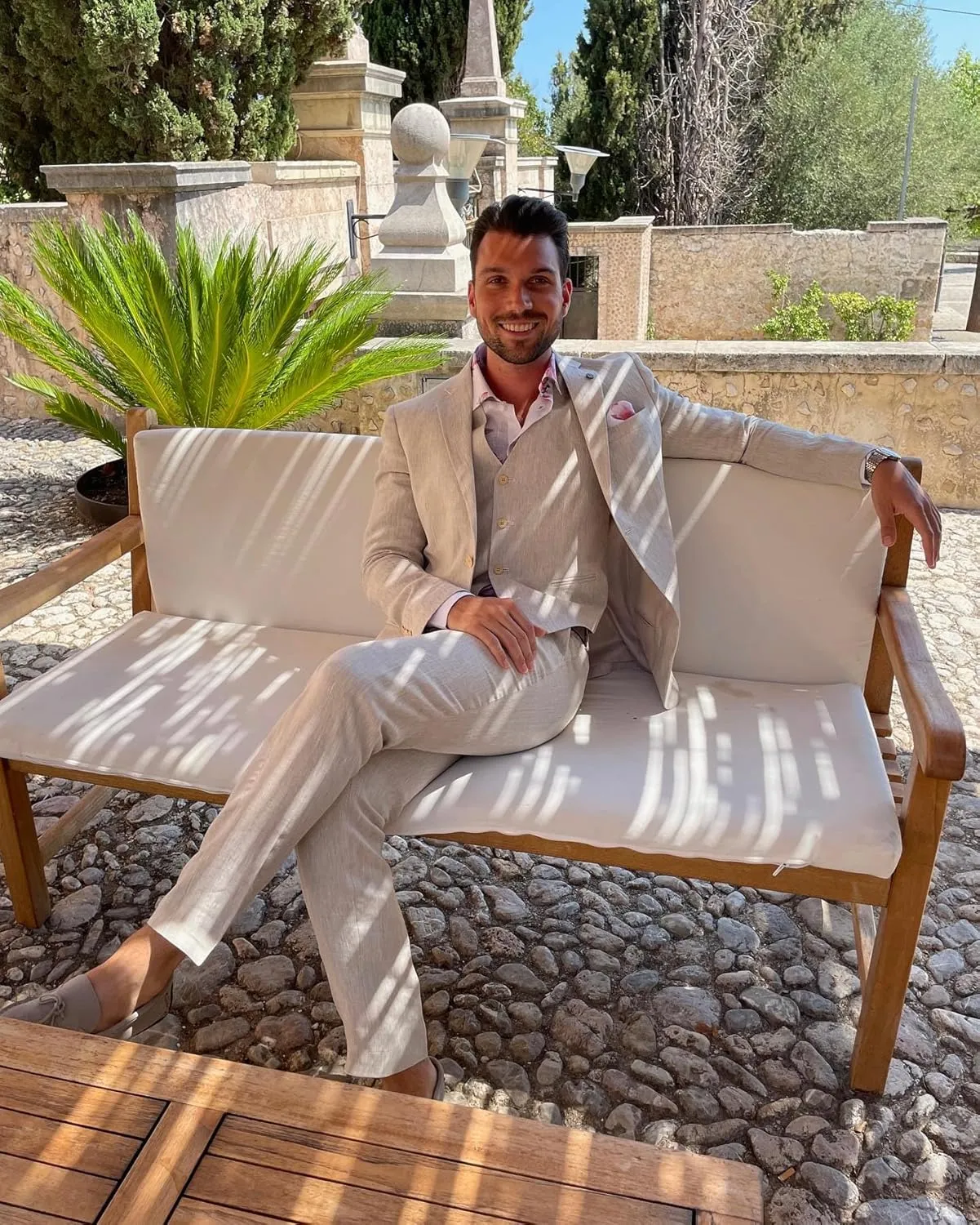 Vintage Linen Suit for Men's 3 Piece Formal Wedding Suit Groomsmen Wear