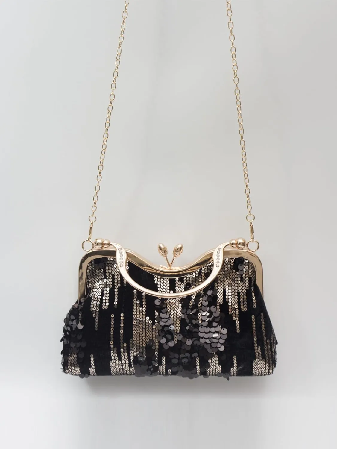 Vintage sequined velvet evening bag flower hardware handbag suitable for banquet wedding party formal occasions