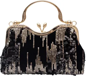 Vintage sequined velvet evening bag flower hardware handbag suitable for banquet wedding party formal occasions