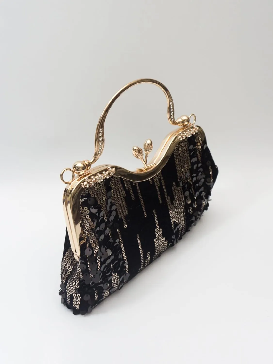 Vintage sequined velvet evening bag flower hardware handbag suitable for banquet wedding party formal occasions