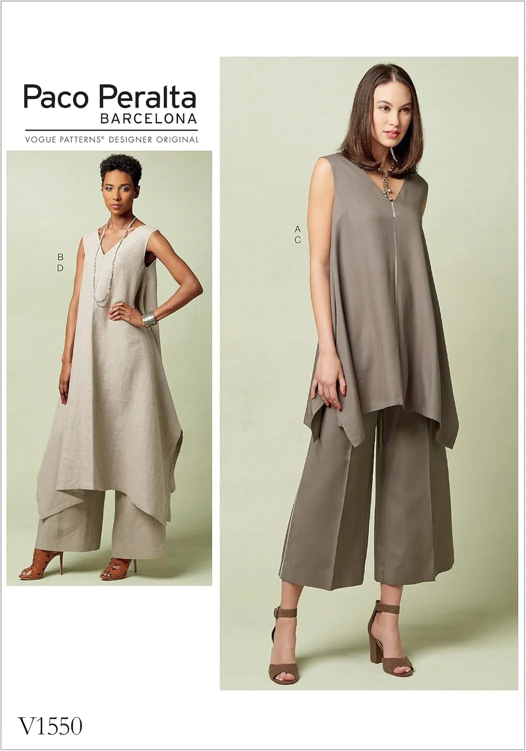 Vogue Patterns V1550 Misses' Pullover Tunic with Uneven Hem and Wide-Leg Pants Sewing Pattern, Size A5 (6-8-10-12-14)