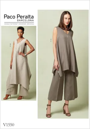 Vogue Patterns V1550 Misses' Pullover Tunic with Uneven Hem and Wide-Leg Pants Sewing Pattern, Size A5 (6-8-10-12-14)