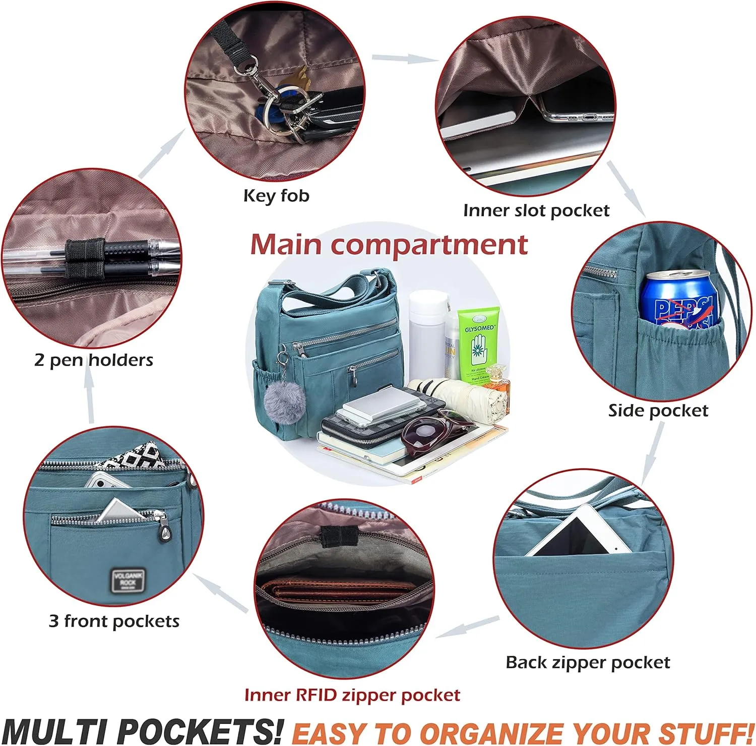 VOLGANIK ROCK Crossbody Bags for Women with RFID Pocket Anti Theft Handbag Water Resistant Shoulder Bags Travel Purse